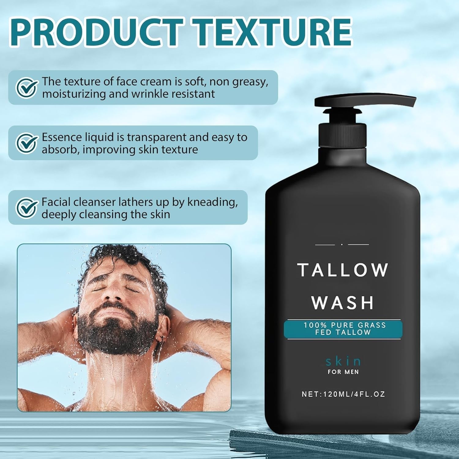 Wrinkle Defense Tallow Balm,Skin Care for Men,Natural Tallow Moisturizer Face,Beef Tallow Balm Face Moisturizer,Diminish Fine Lines,Wrinkles | Mens Skincare Kit(Cream & Face Wash & Night Serum) - myshop