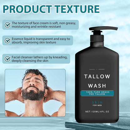 Wrinkle Defense Tallow Balm,Skin Care for Men,Natural Tallow Moisturizer Face,Beef Tallow Balm Face Moisturizer,Diminish Fine Lines,Wrinkles | Mens Skincare Kit(Cream & Face Wash & Night Serum) - myshop